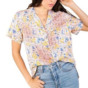 Anthropologie Raga Calafia Printed Notch Collar Button-Down Top Size M